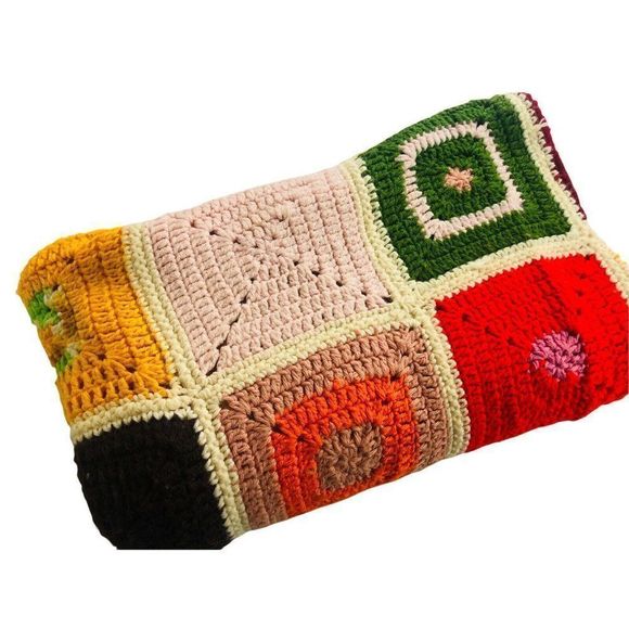 Retro VTG cream handmade knit crotchet blanket throw afghan blanket 50"x92" - Picture 4 of 7